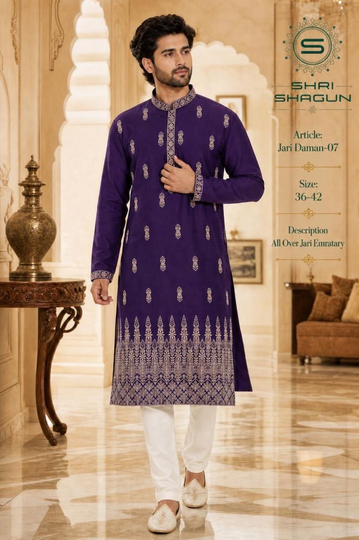 Shri Shagun Jari Daman Kurta Pajama Set-07
