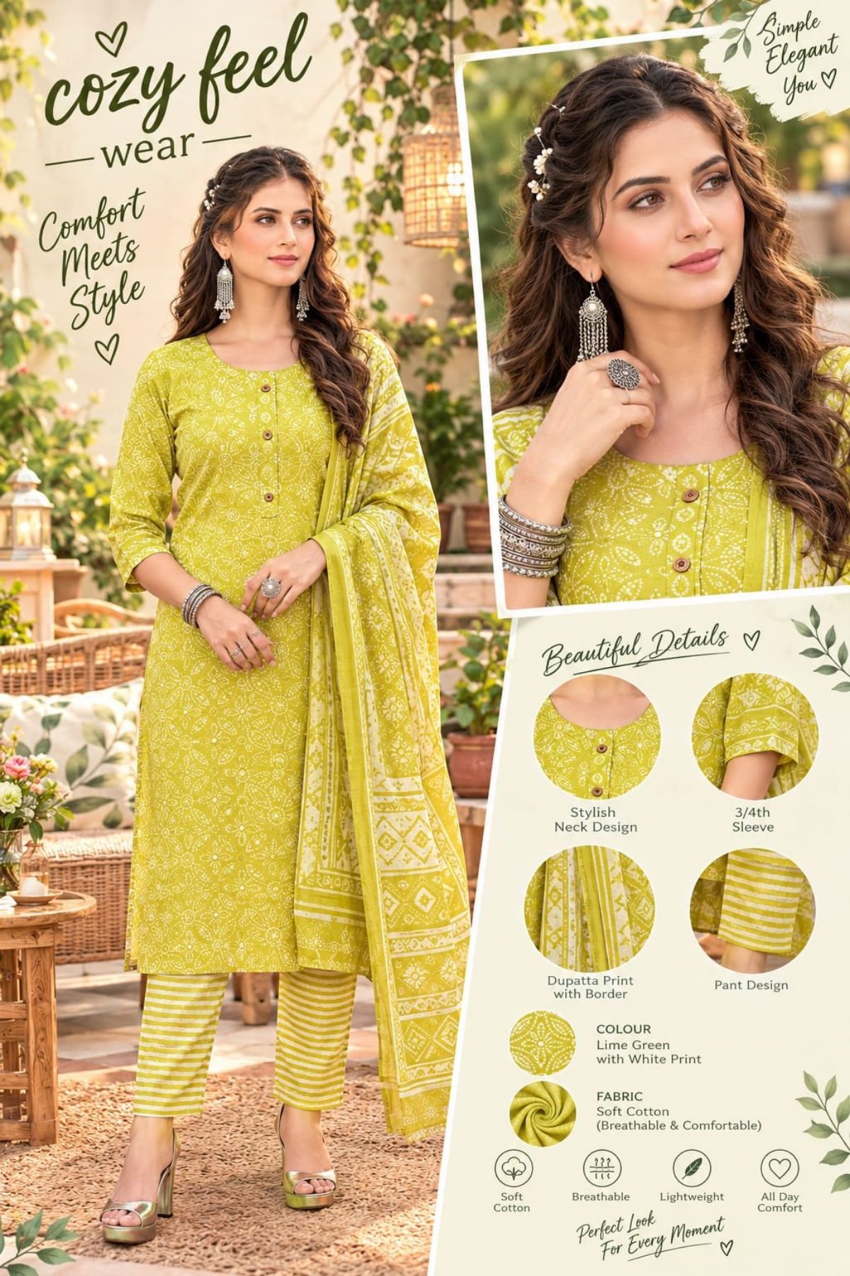 Women's Cotton 3 Pcs Set