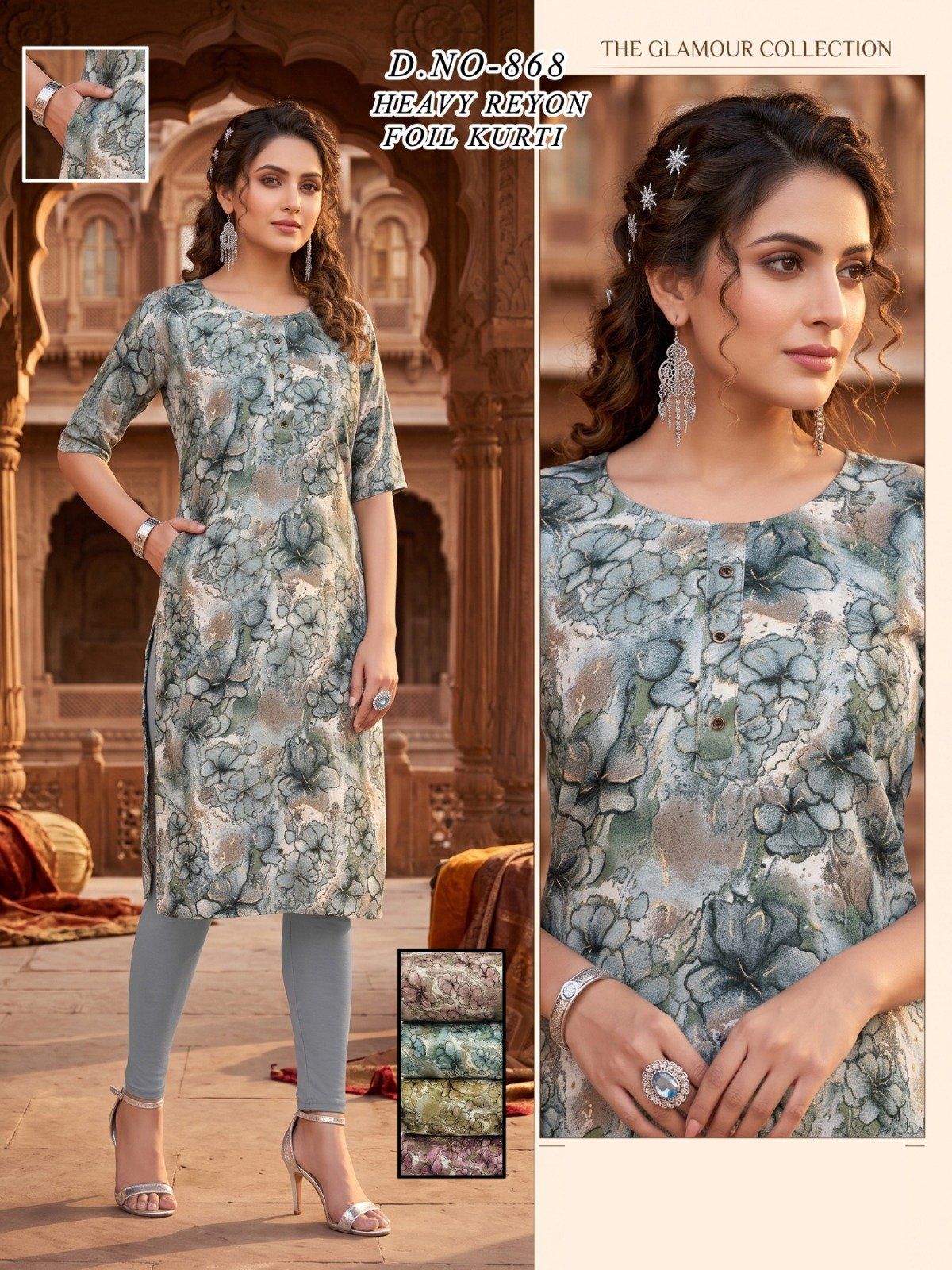 Women's Heavy Rayon Foil Kurti With Mobile Pocket -868