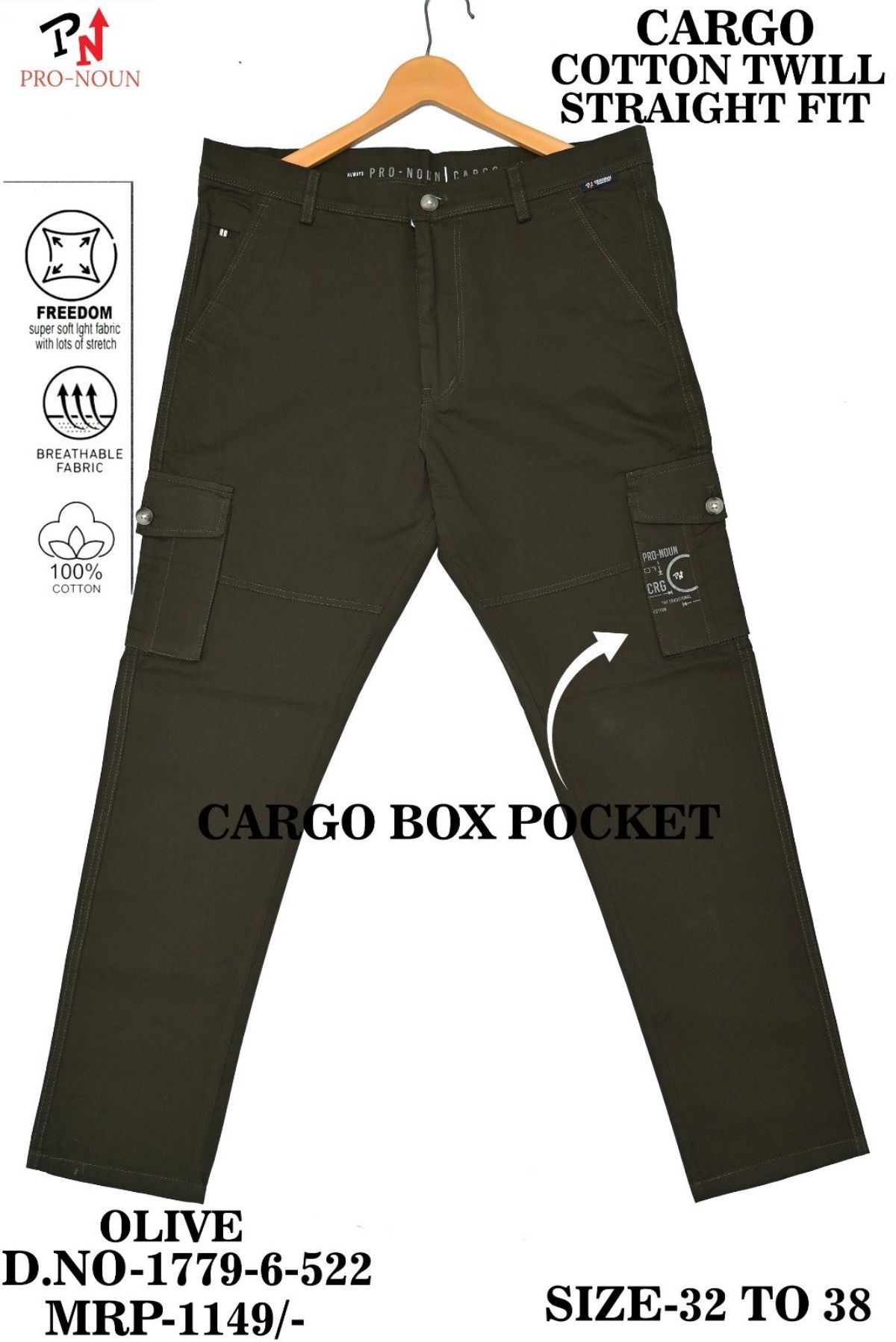 Pro-Noun Men's Straight Fit Cargo Pants D No- 1779- Olive