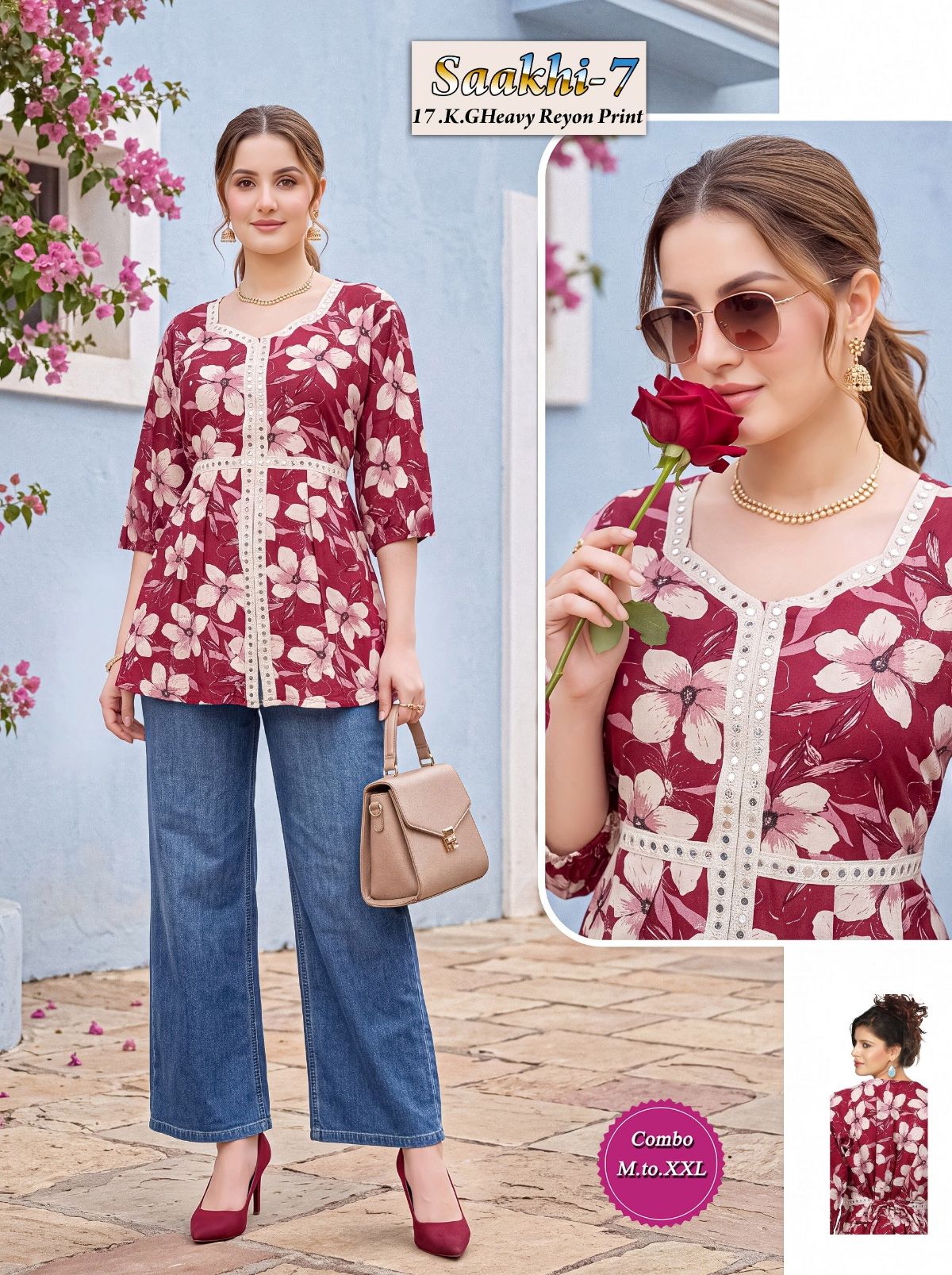 Shree Surbhi Women's Rayon Mirror Work Short Kurti-  Saakhi-7