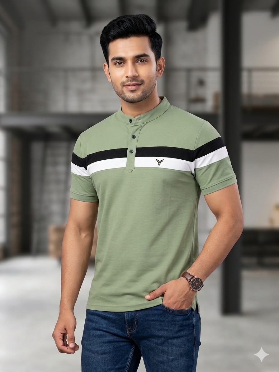 Mens Half Sleeve Henley NeckTshirt 19310