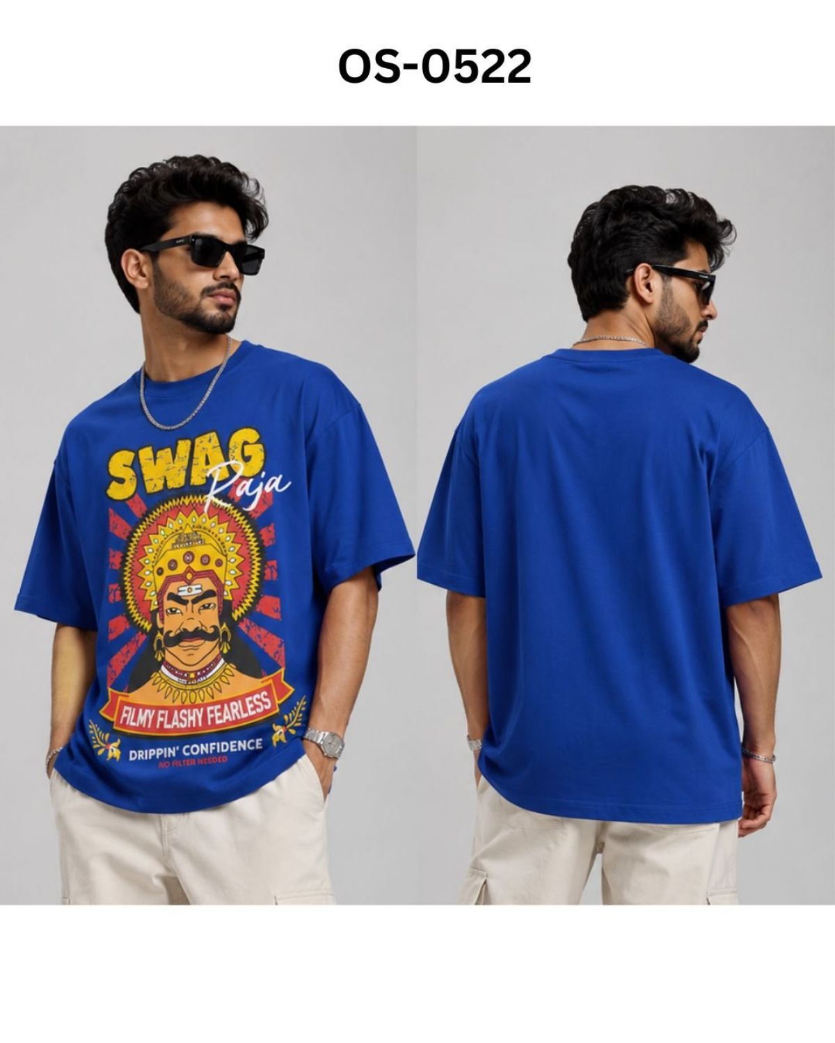 TOMHIDDLE MENS OVERSIZED PRINTED DOWN SHOULDER T-SHIRT- A4-OS-0522