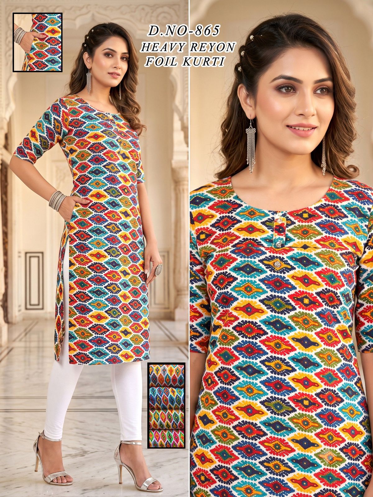 Women's Heavy Rayon Foil Kurti With Mobile Pocket -865