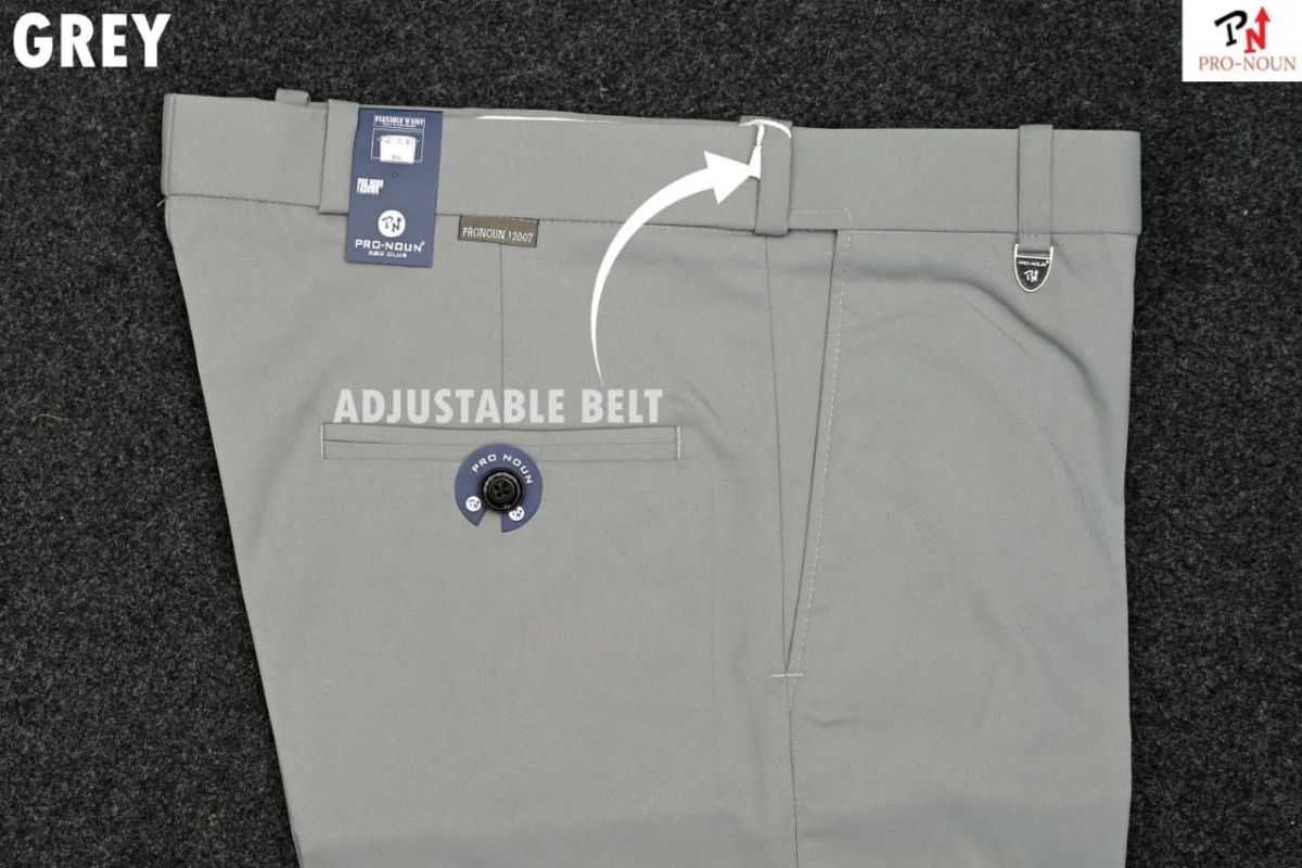 Pro-Noun Men's  Formal Trouser Pants With Adjustable belt D No- Copper Bento-(28-32)- Grey