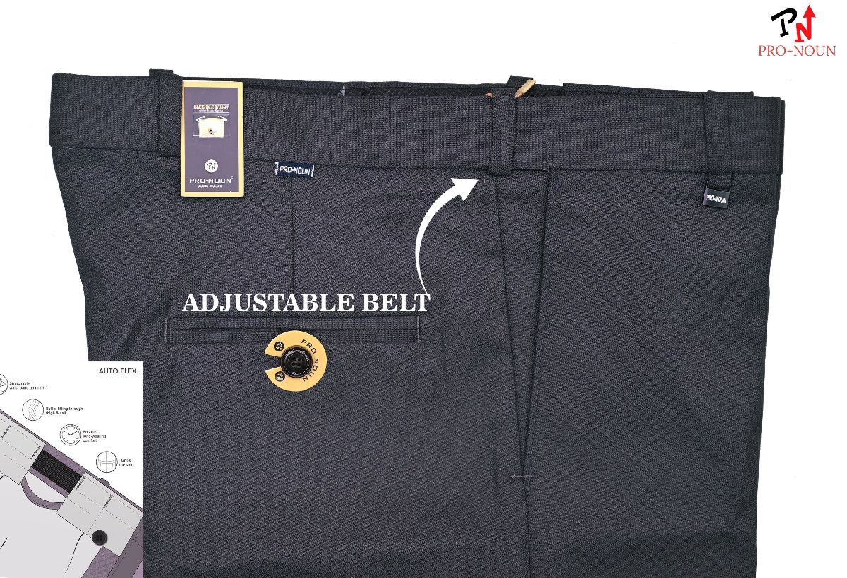 Pro-Noun Men's  Formal Trouser Pants With Adjustable belt D No- Galaxy 231-7-197 (30-36)- Dark Grey