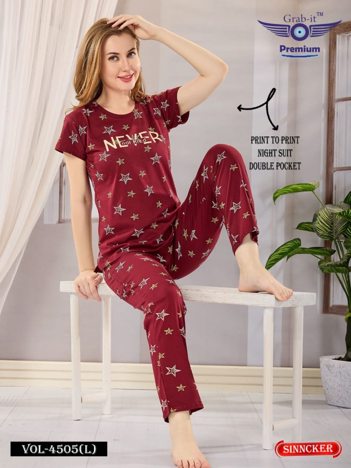 Women's Printed Cotton Night Suit