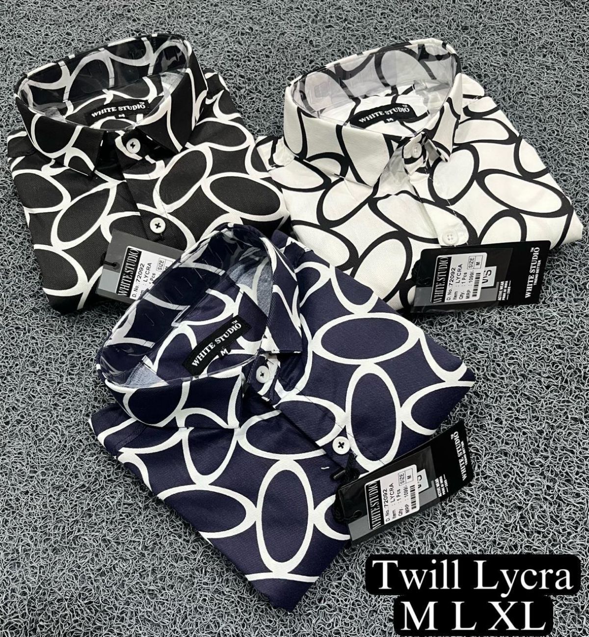 White Studio Men's Twill  Lycra Printed Shirts