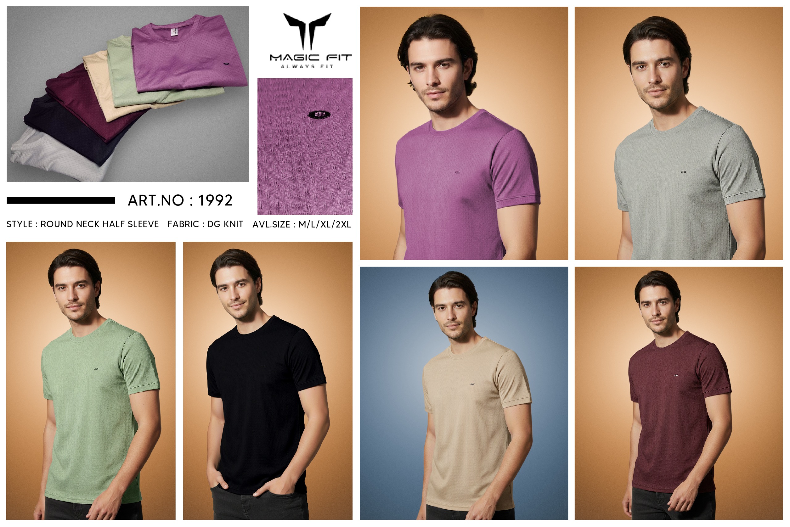 Magic fit Men's Knit Round Neck Half Sleeve Plain T-Shirt, Assorted
