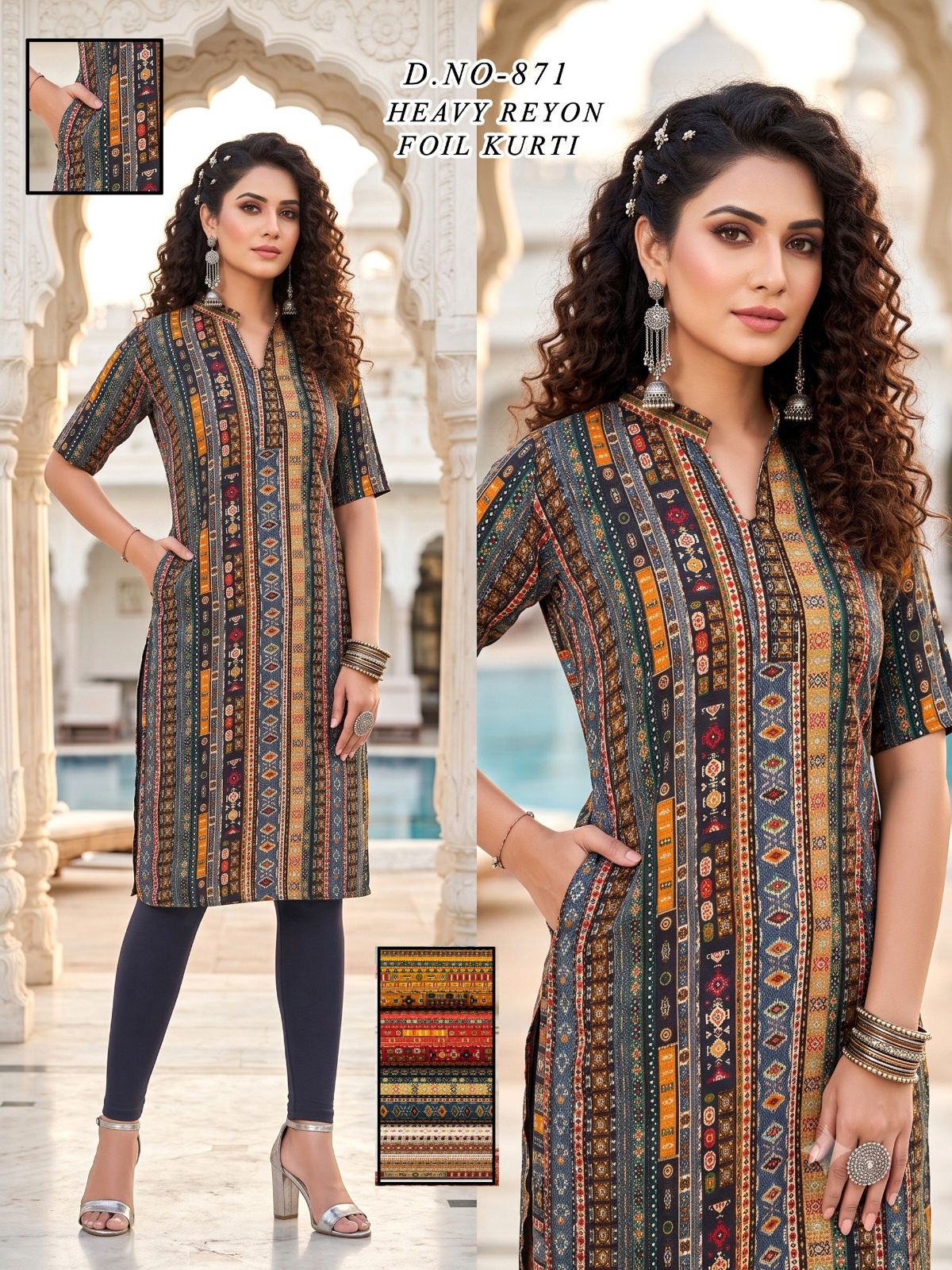 Women's Heavy Rayon Foil Kurti With Mobile Pocket -871