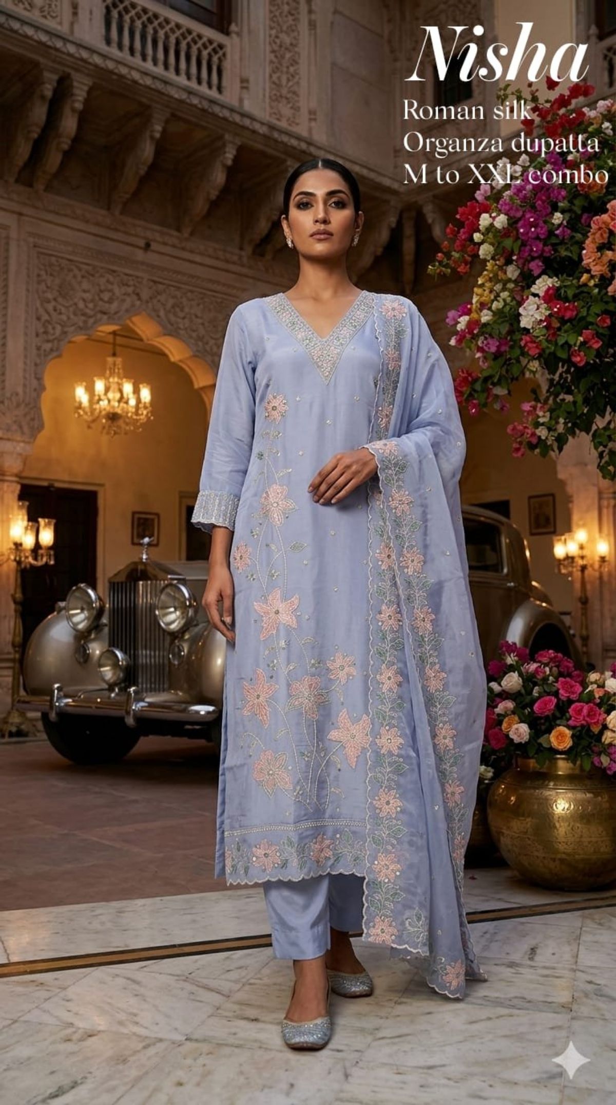Women's Roman Silk Kurta Pant Set With Dupatta- Nisha