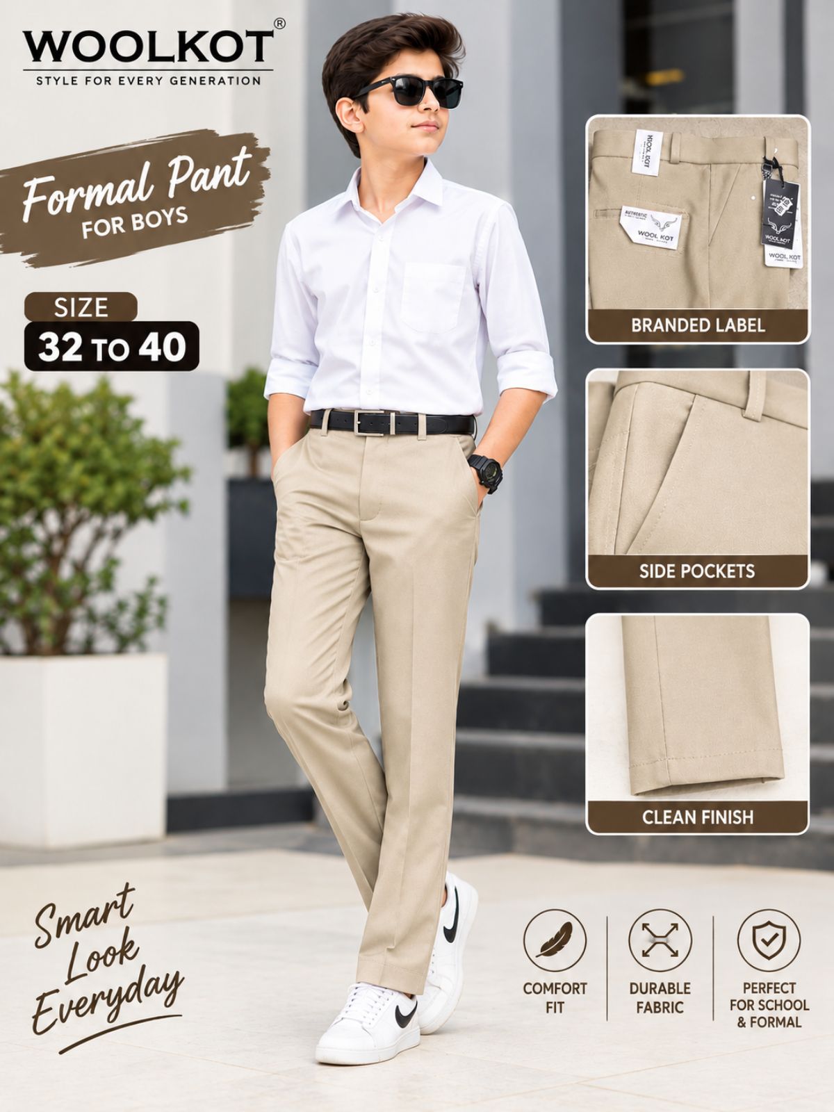 WOOLKOT IMP. KIDS TWILL PANTS 32 TO 40 MULTICOLOR