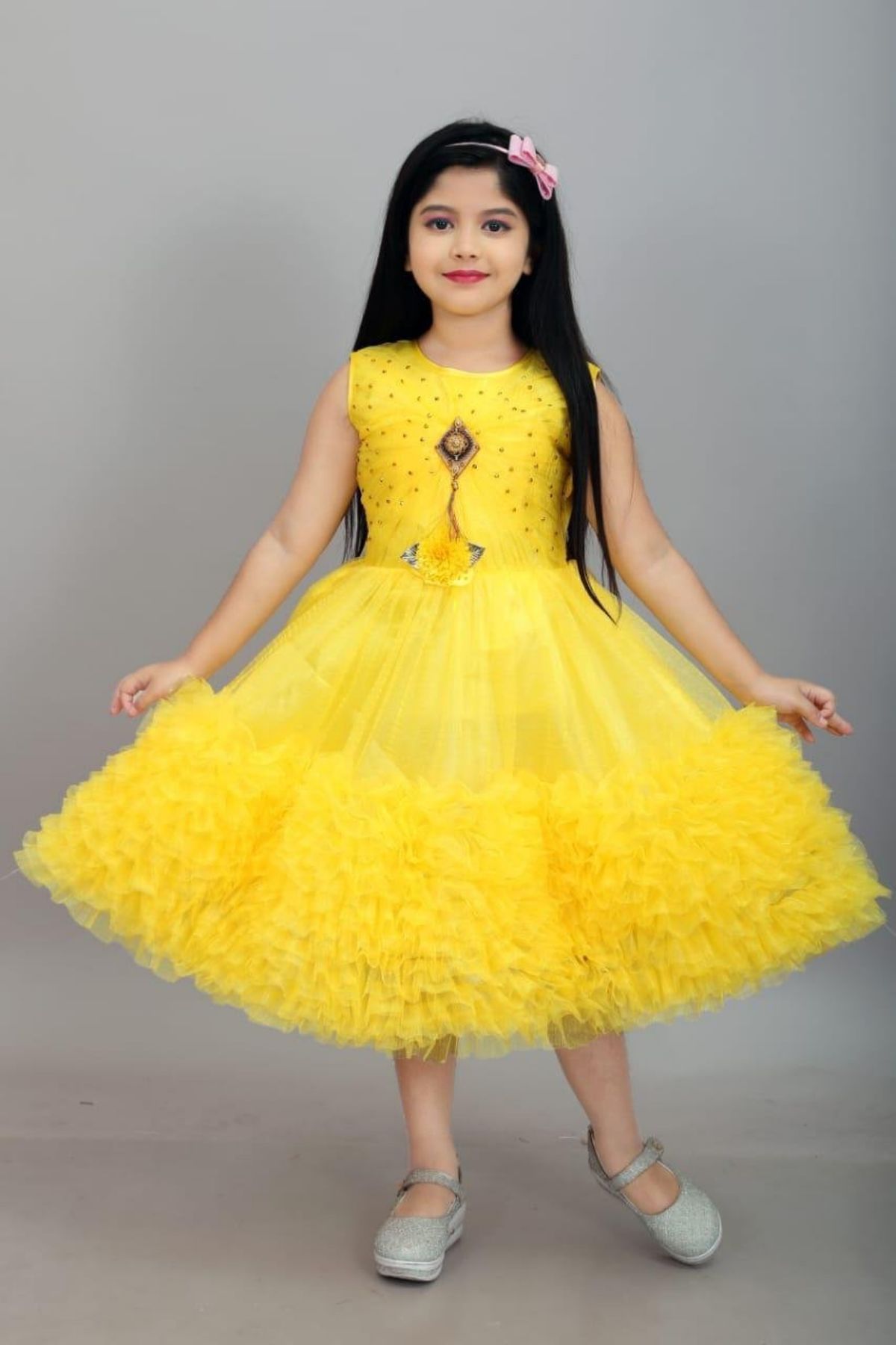 SG Fashion Girls Frock- Net (Yellow)