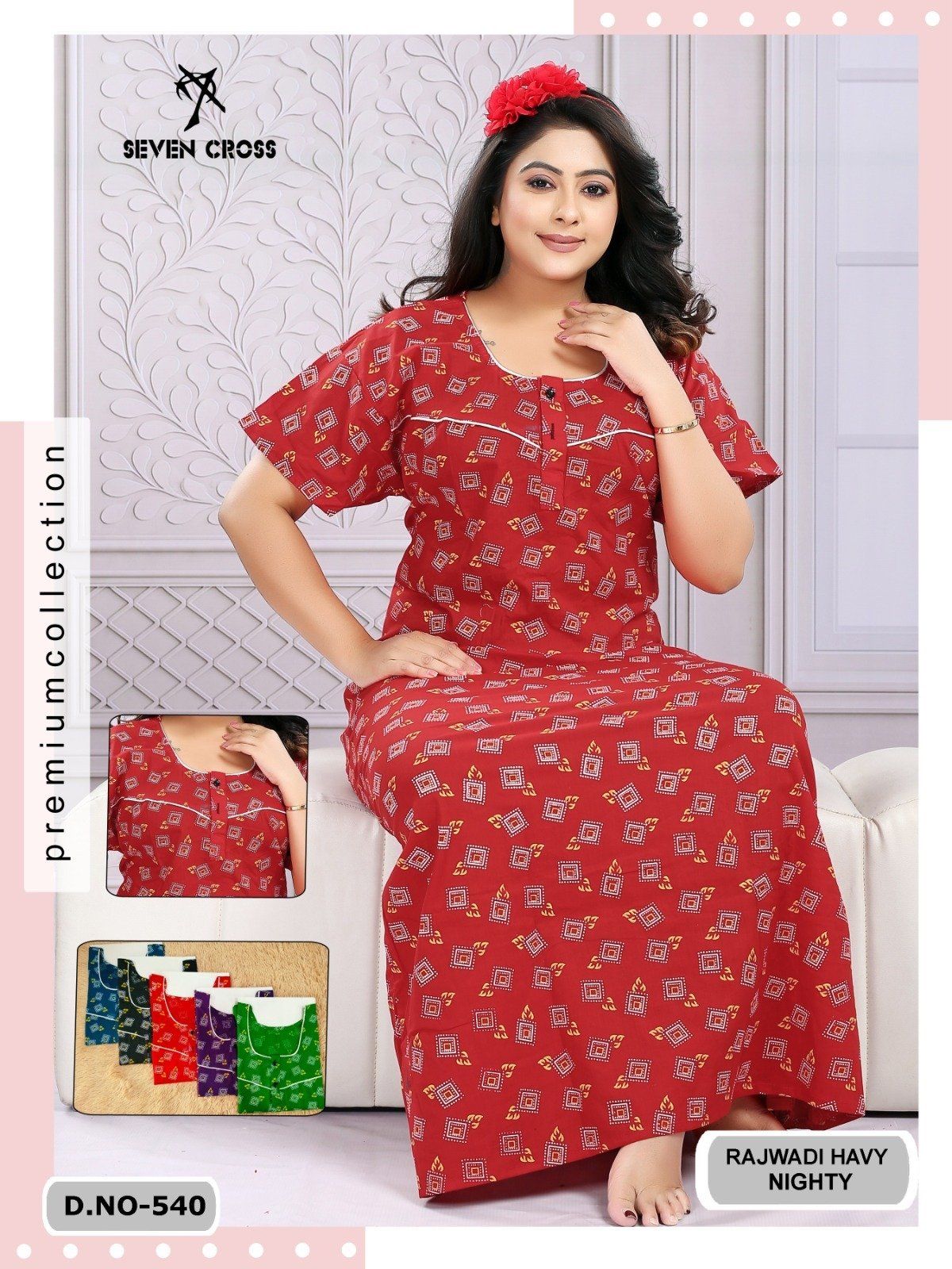 Seven Cross Women's Rajwadi Cotton Nighty D No-540