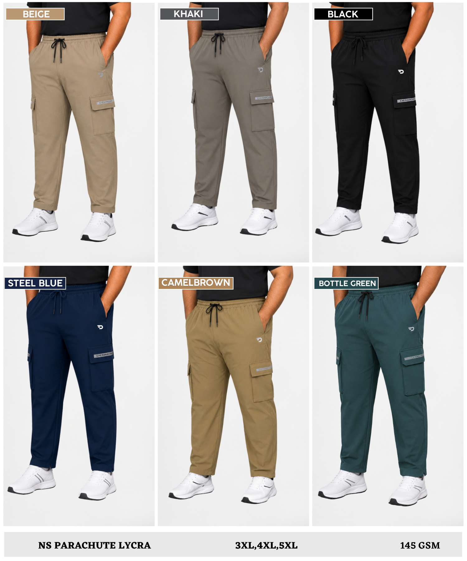 Imported Ns Parachute Lycra Plus Size Cargo (145 GSM, 20% Lycra)