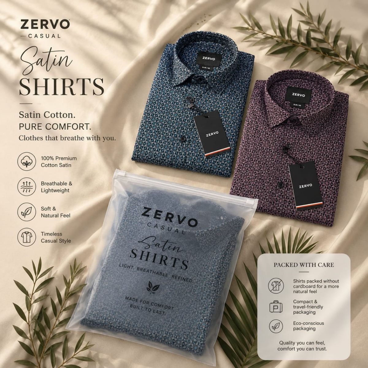 Zervo Men's Satin Printed Shirts