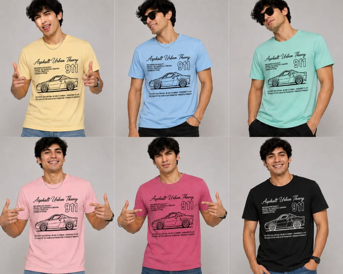 Air jet spun round neck T-shirt for men's
