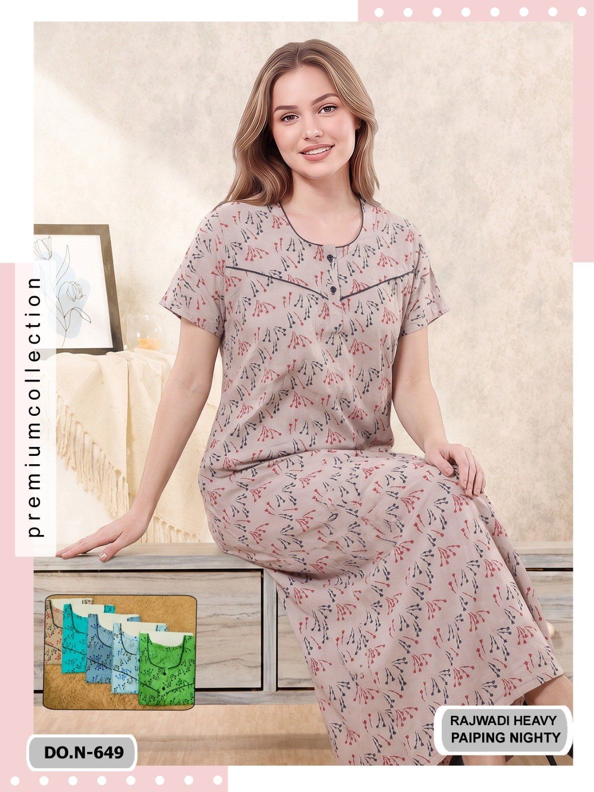 Seven Cross Women's Rajwadi Cotton Nighty D No-649