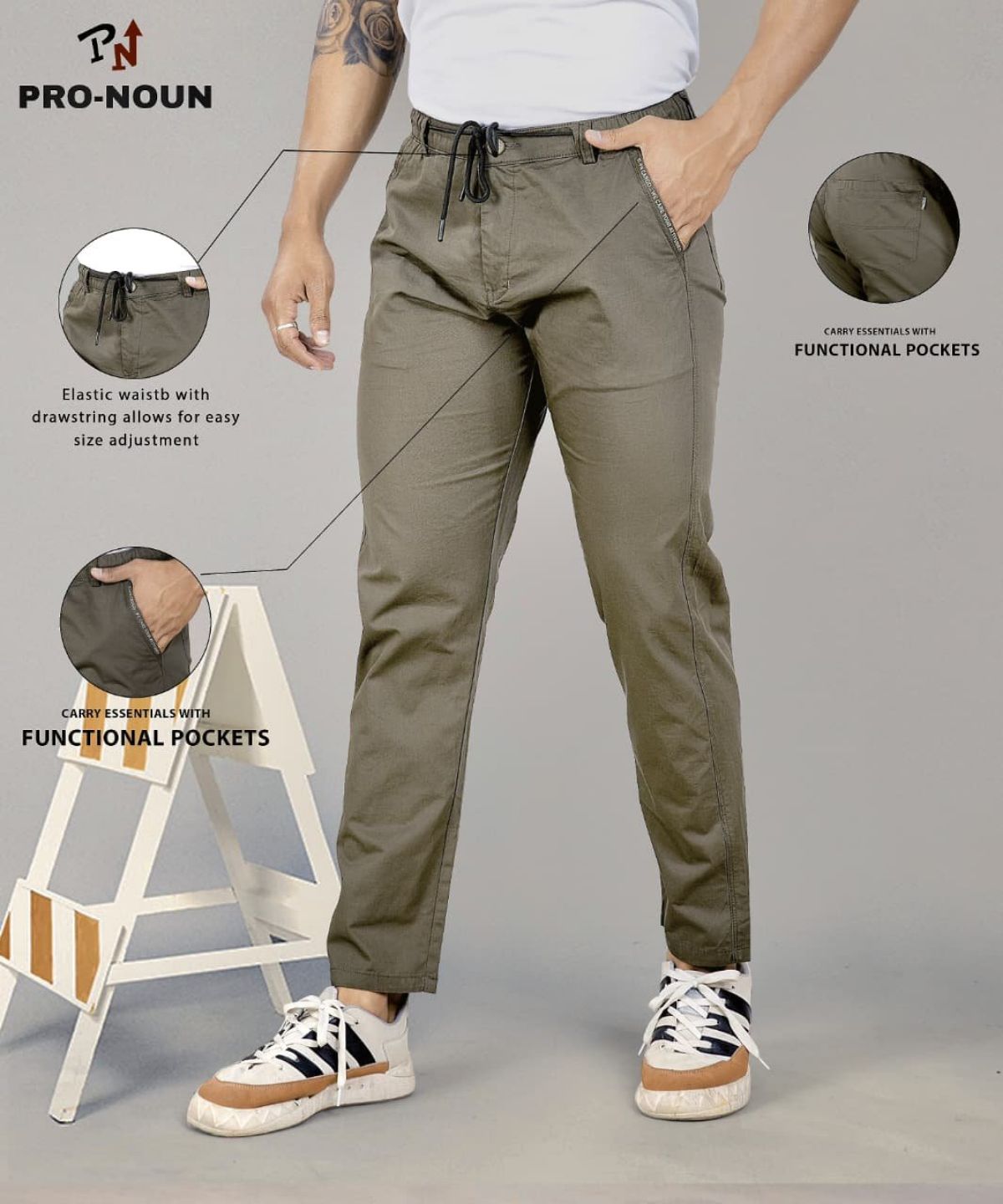 Pro-Noun Men's Lounge Wear Cotton Trackpant- D No- 1715 (4XL-6XL)-Beige