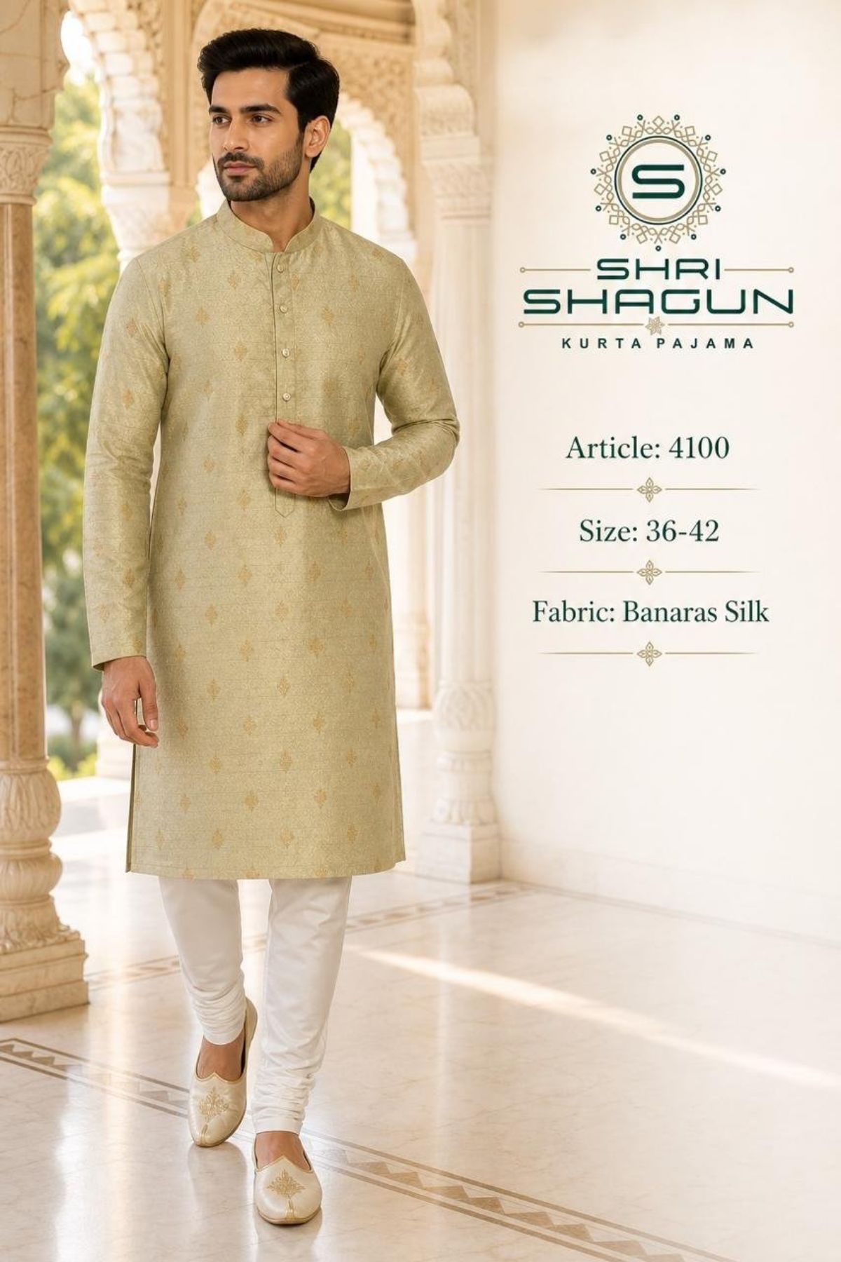 Banarasi Silk Butta With Jacquard work kurta set for men's