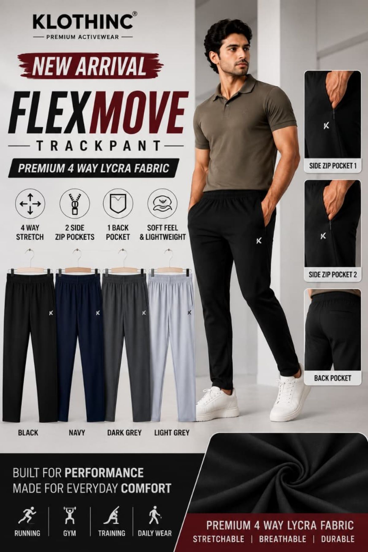 Klothnic Men's Flexmove Trackpants -(3XL)
