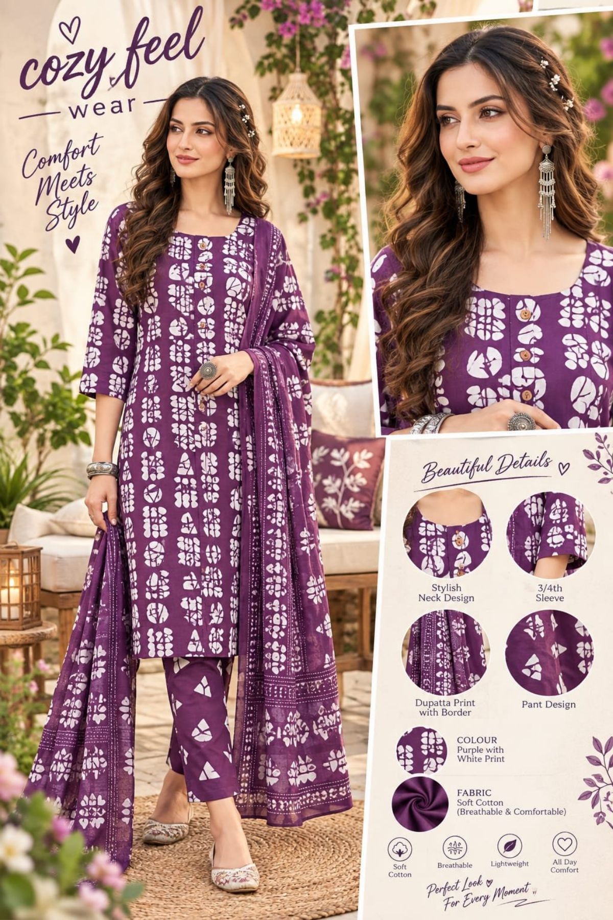 Women's Cotton 3 Pcs Set