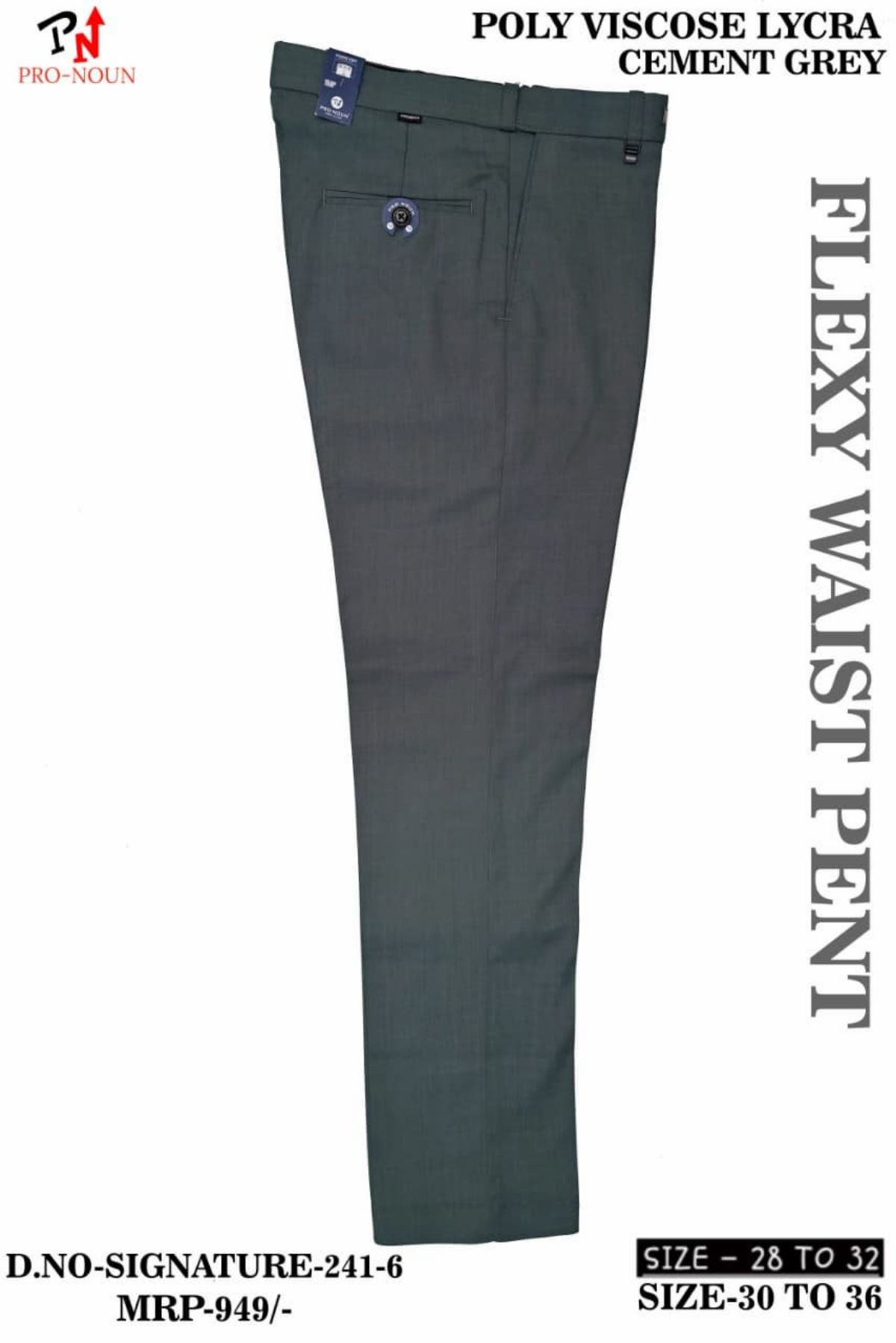 Pro-Noun Men's  Formal Trouser Pants With Adjustable belt D No- Signature 241-6 (28-32)- Cement Grey