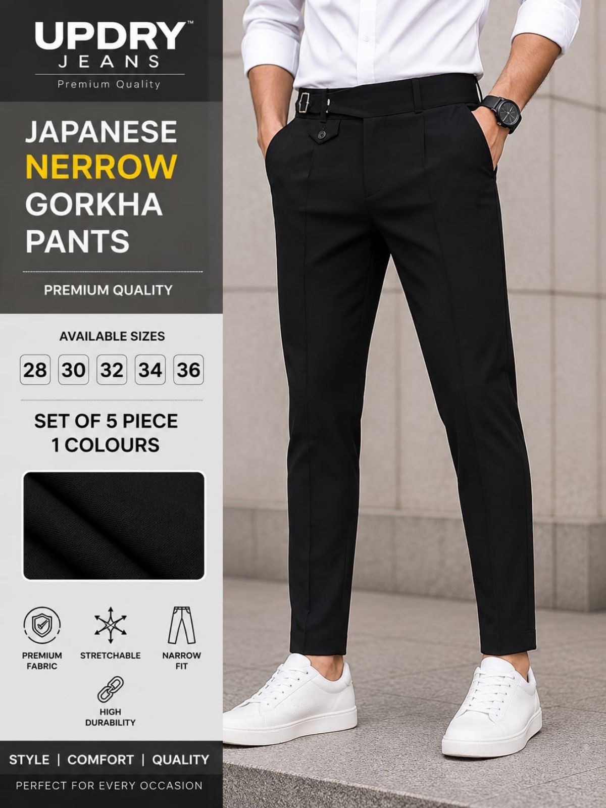 Updry Men's Gorkha Narrow Japanese Pants
