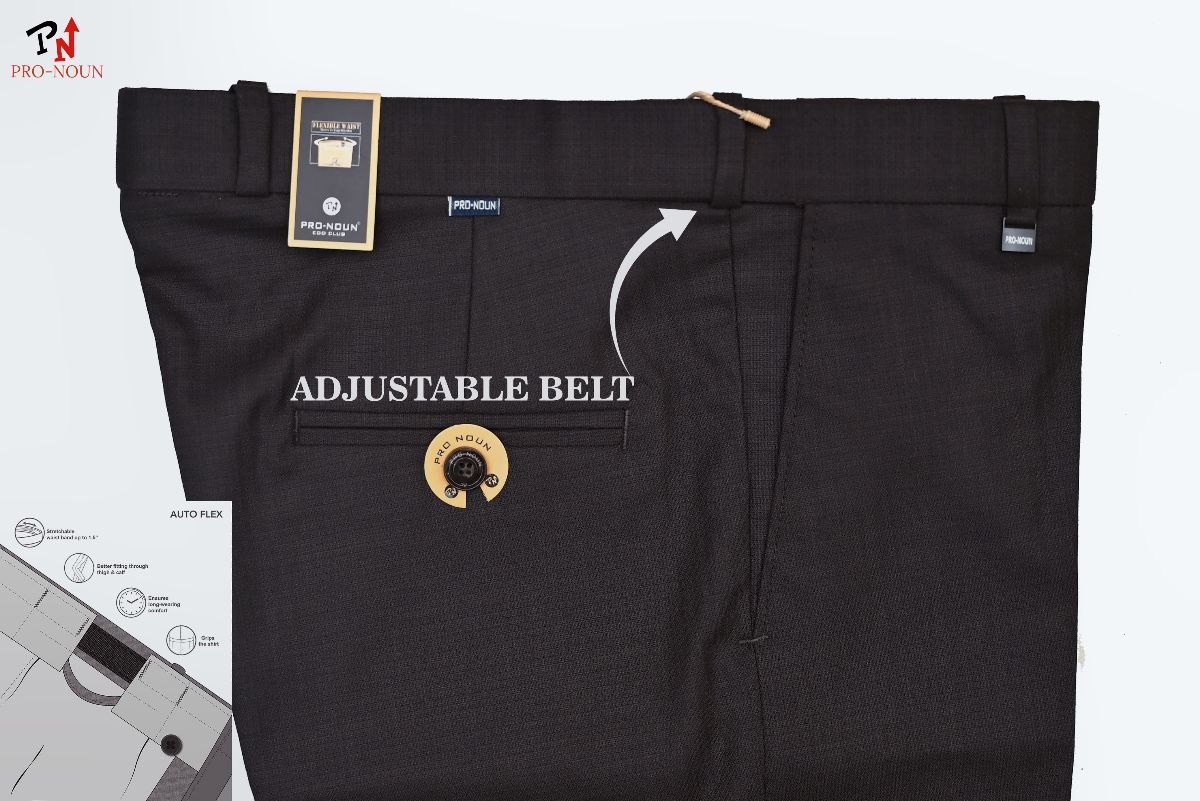 Pro-Noun Men's  Formal Trouser Pants With Adjustable belt D No- Galaxy 231-7-197 (32-38)- Coffee