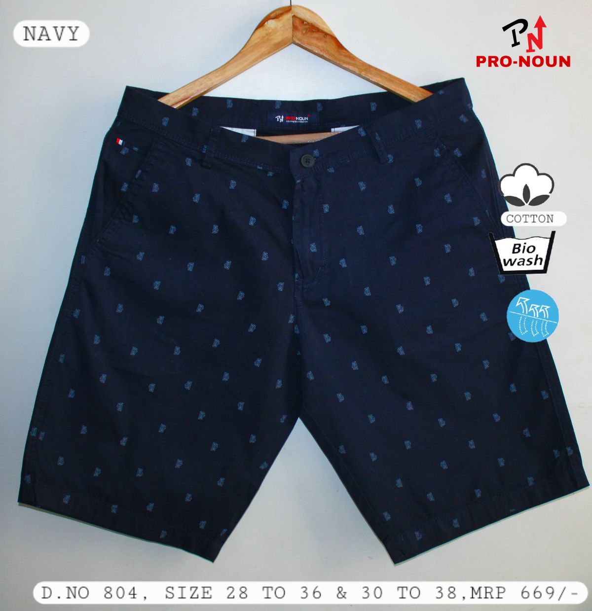 Pro-Noun Men's Pure Cotton Printed Shorts-804 (28-36)-Navy