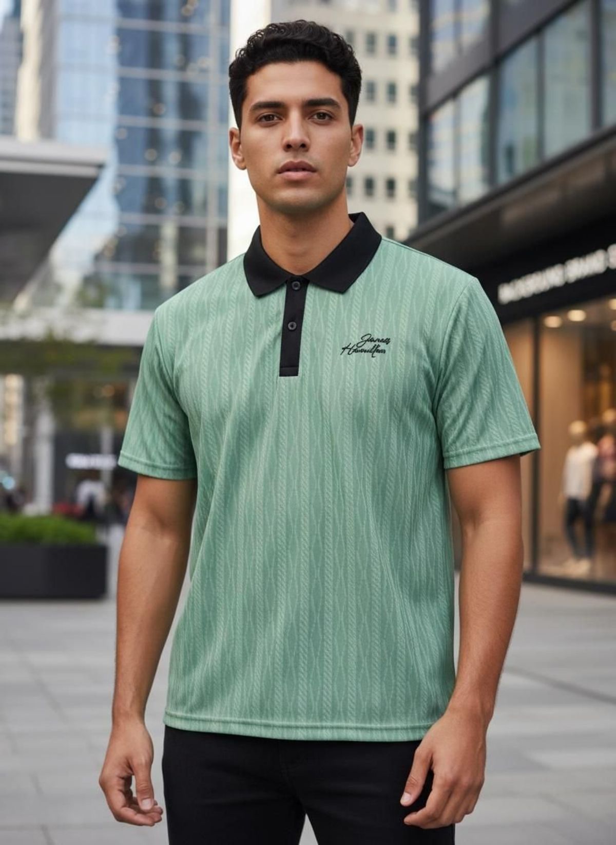 Men's Jacquard Knit Half Sleeves T-shirts