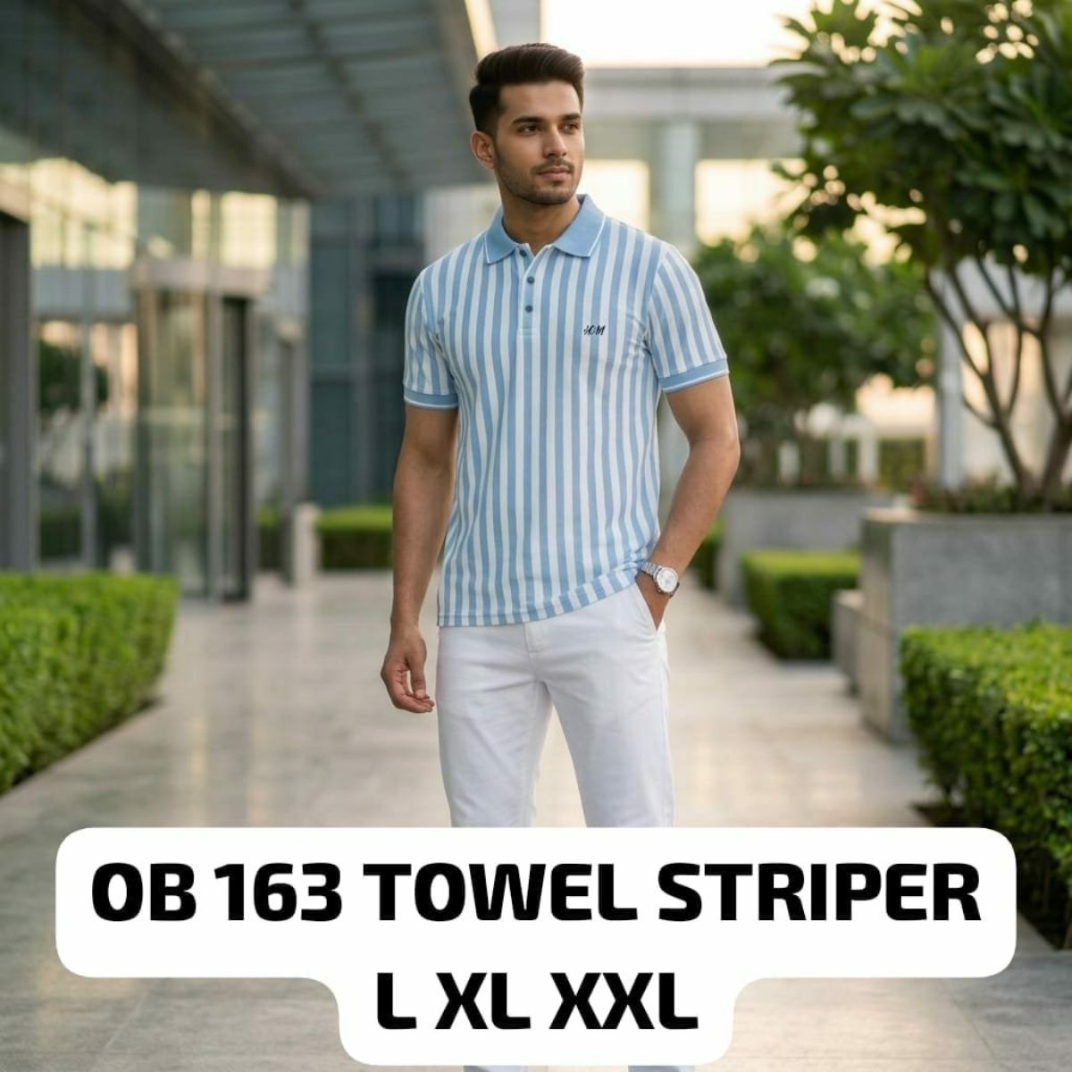 Men's Half Sleeve Towel Striped Collar T-shirts - OB 163