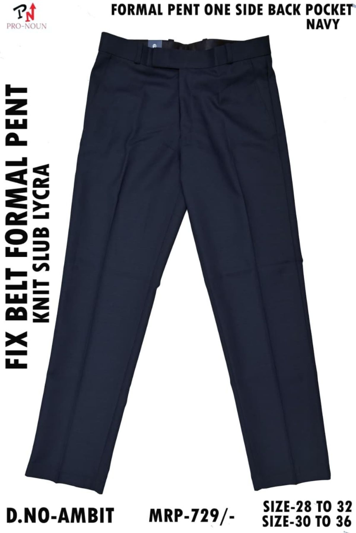 Pro-Noun Men's Formal Pants with One Side Pocket & fix belt D No- Ambit (30-36)