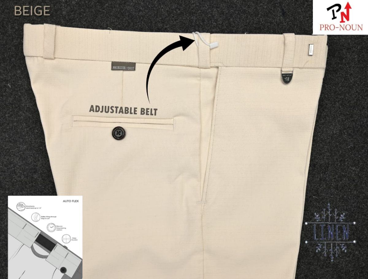 Pro-Noun Men's  Formal Trouser Pants With Adjustable belt D No- Galaxy-280-(30-36)- Beige