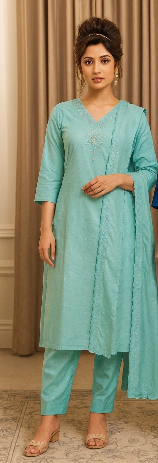 3 piece Roman Elgant Suit with Heavy Dupatta