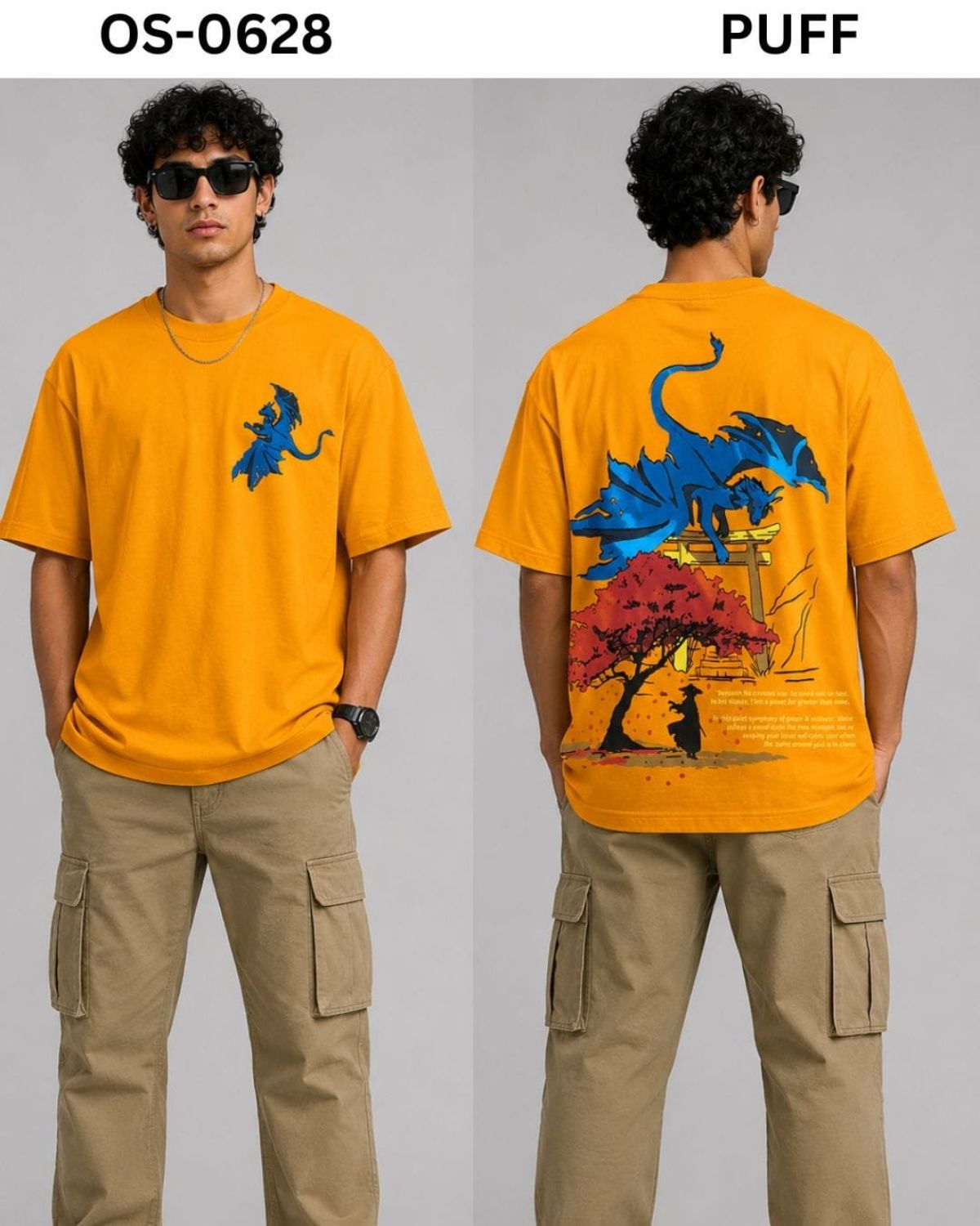 TOMHIDDLE MENS OVERSIZED PRINTED DOWN SHOULDER T-SHIRT- A4-OS-0628