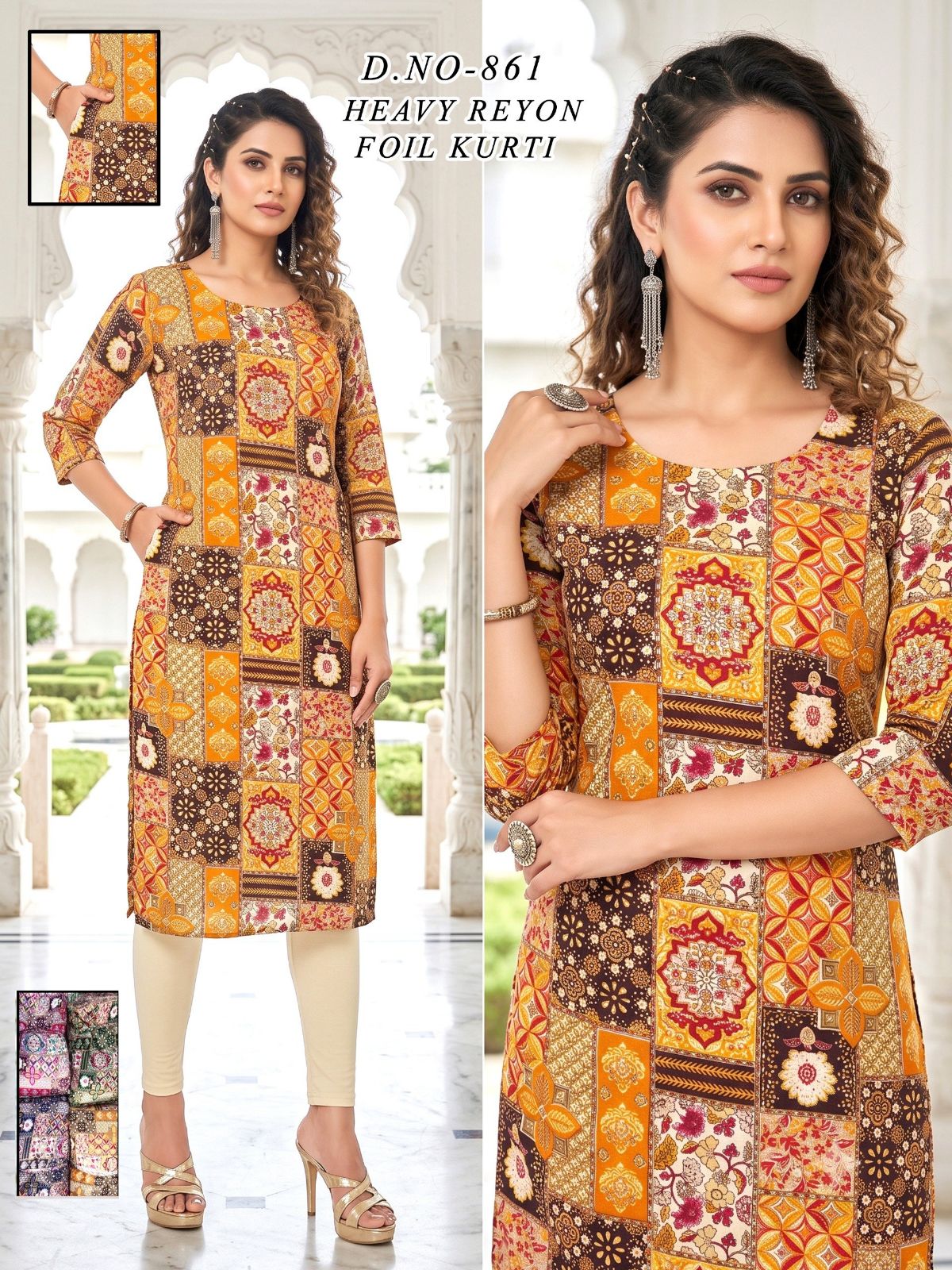 Women's Heavy Rayon Foil Kurti With Mobile Pocket -861