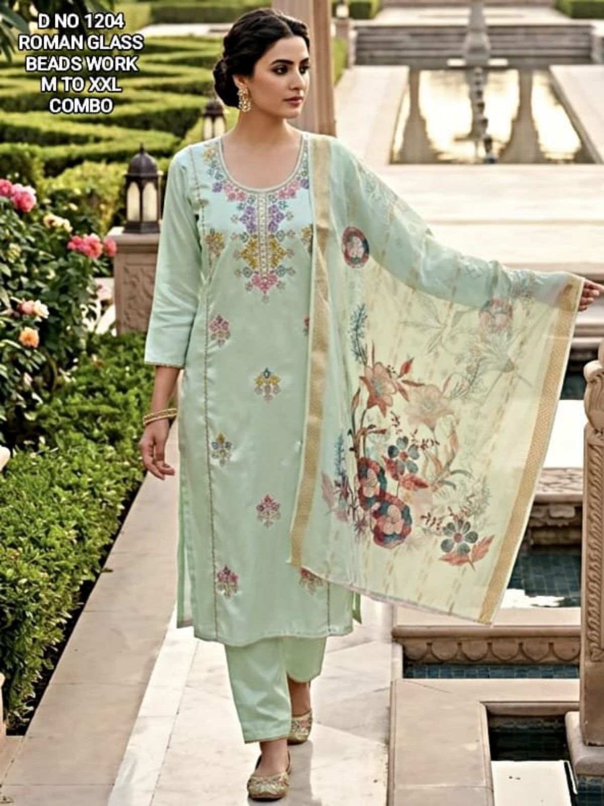 Women's Roman Silk Ethnic Wear Set with dupatta- D No-1204