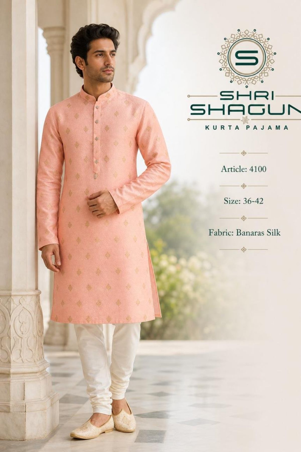 Banarasi Silk Butta With Jacquard work kurta set for men's