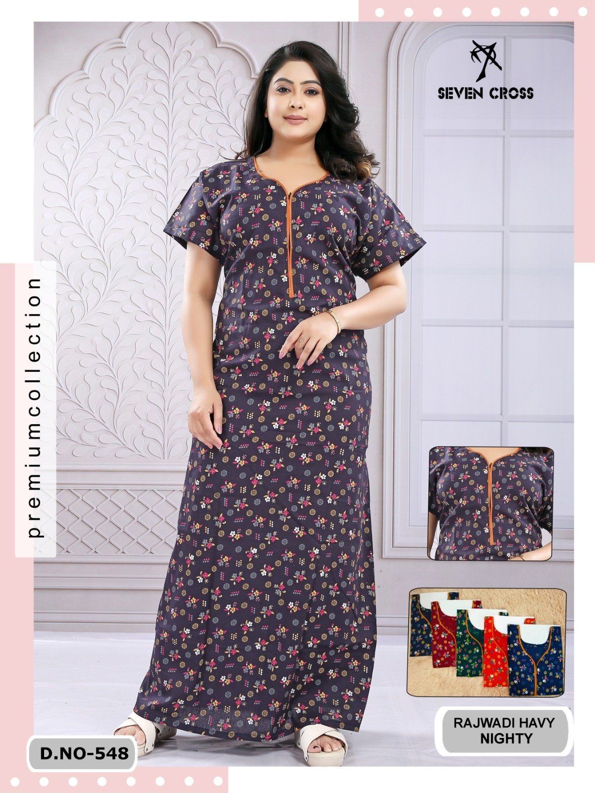 Seven Cross Women's Rajwadi Cotton Nighty D No-548