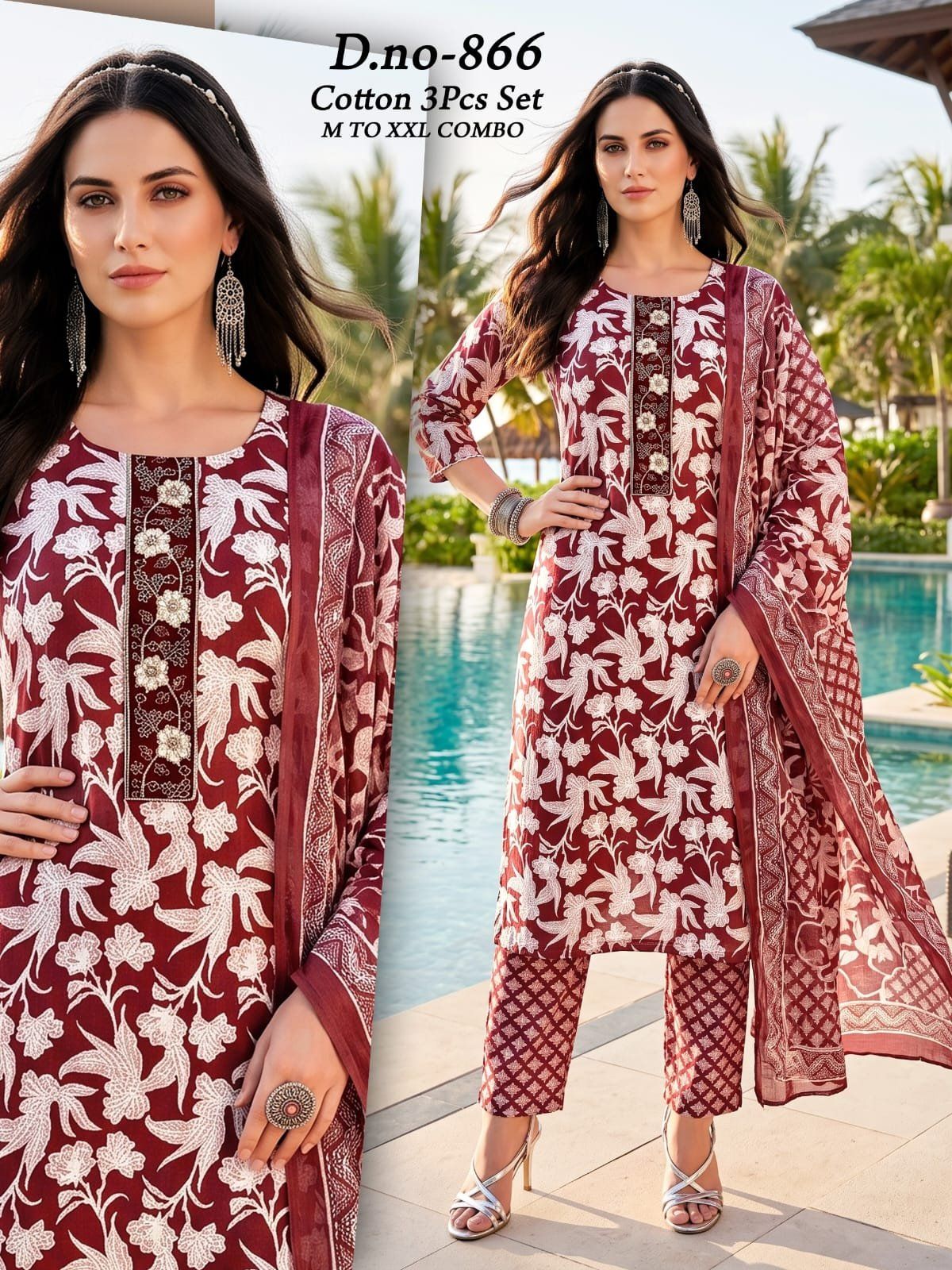Women's Cotton 3 Pcs Set- 866