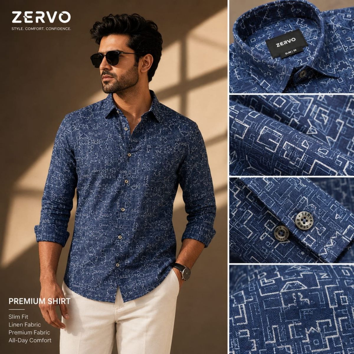Zervo Men's Linen Printed Shirts