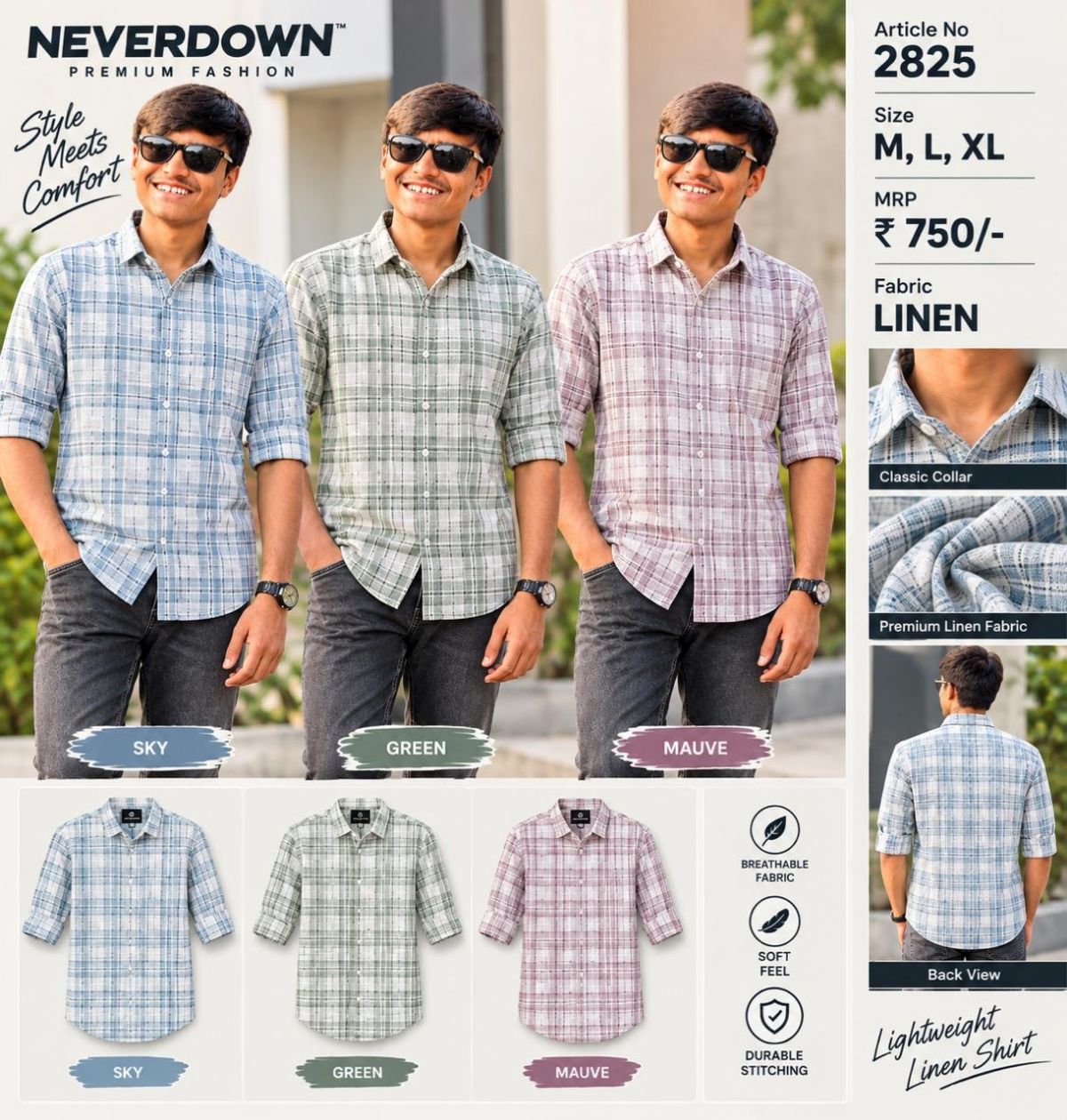 Never Down Men's Shirts- 2836