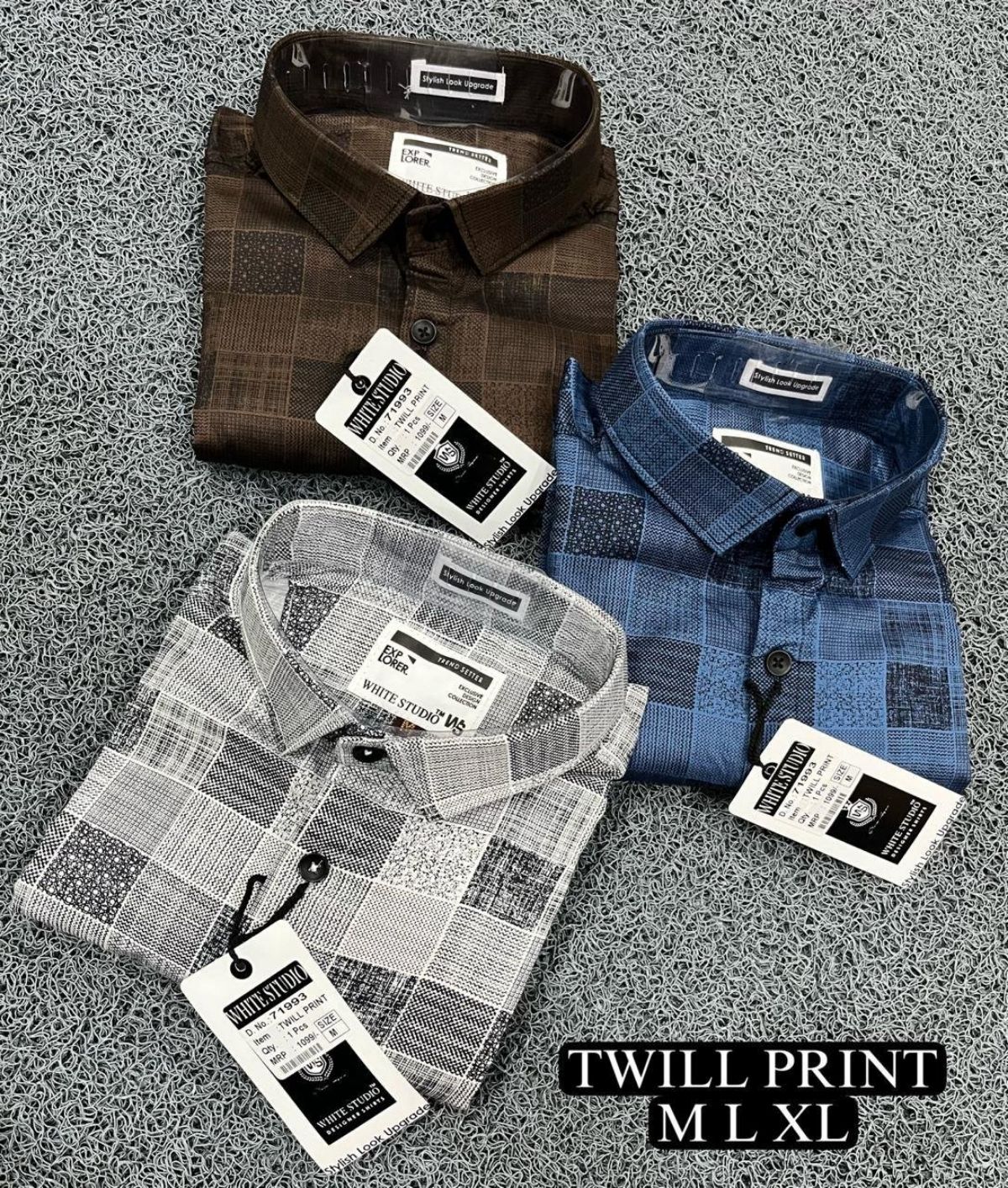 White Studio Men's Twill  Lycra Printed Shirts