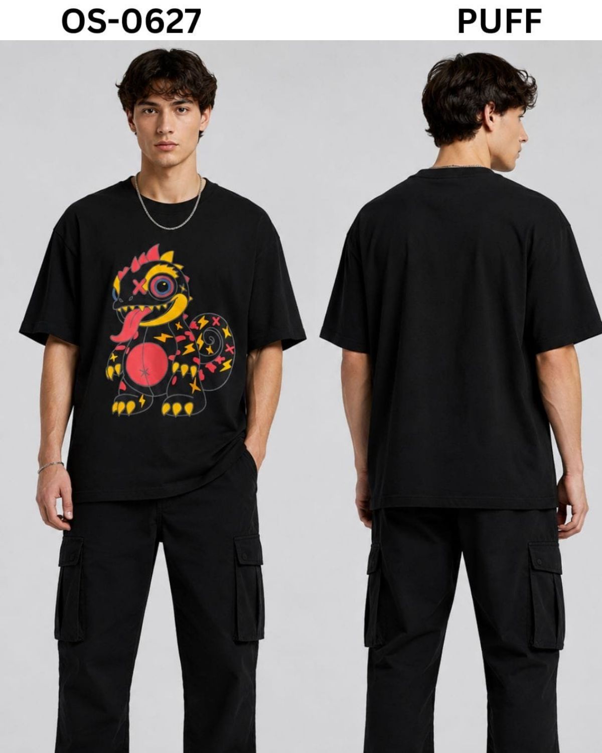 TOMHIDDLE MENS OVERSIZED PRINTED DOWN SHOULDER T-SHIRT- A4-OS-0627