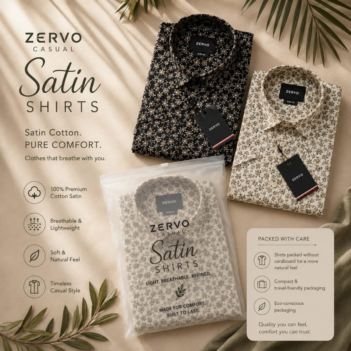 Zervo Men's Satin Printed Shirts