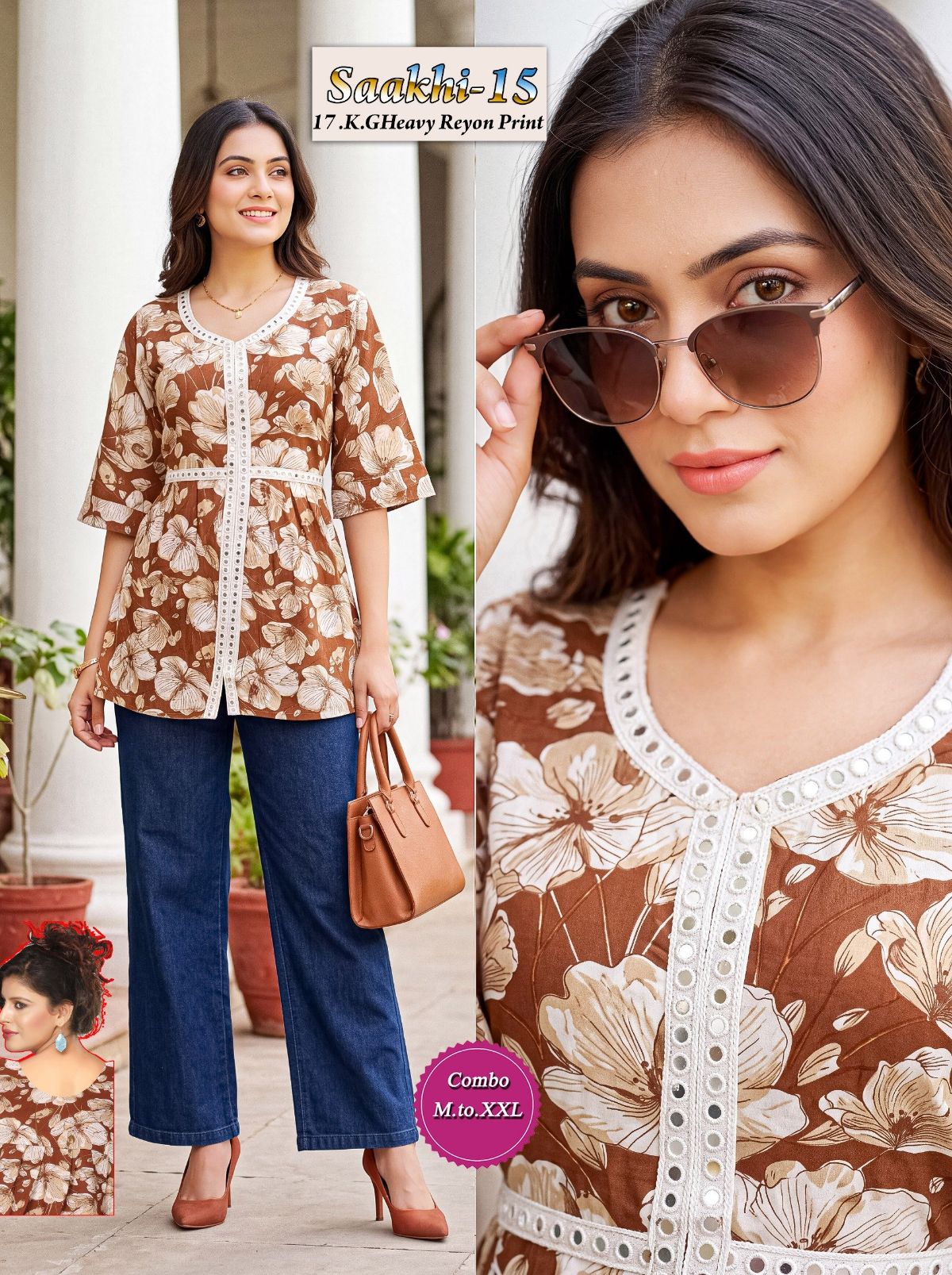 Shree Surbhi Women's Rayon Mirror Work Short Kurti-  Saakhi-15