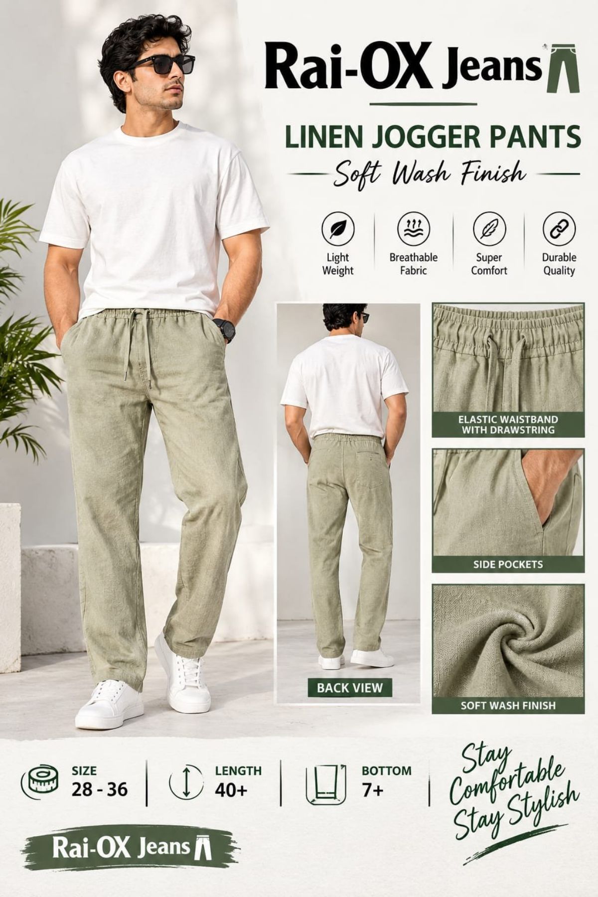 Men's Linen Joggers Pants- Rai Ox