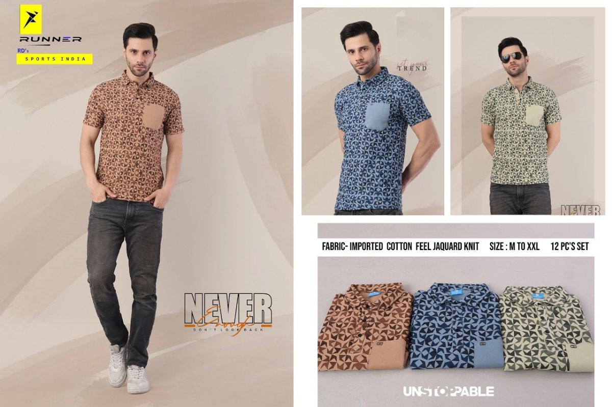 RUNNER Men's Coller Half Sleeve Touch Button Polo T-shirts Set D No- 490