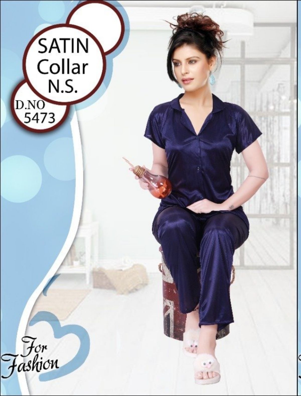 Seven Cross Women's Satin Night Suit Set D No- 5473